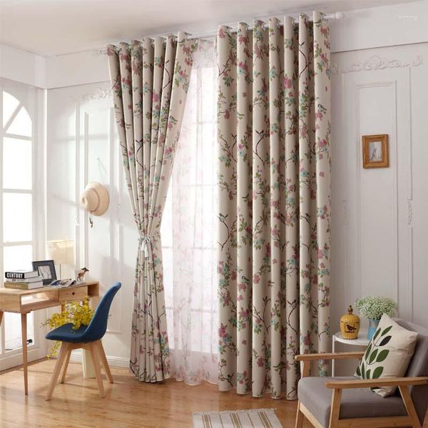 Cortinas estilo cortina blackout floral para sala de estar cozinha folhas verdes padrão plantas persianas cortinas acabadas