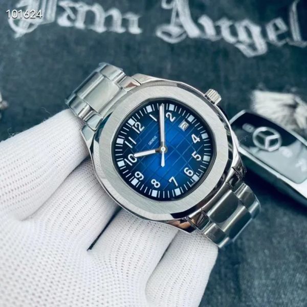 Moda Pateker relógio mecânico automático masculino 40mm pulseira de aço inoxidável completo relógios de pulso de vidro de cristal mineral PATE relógio de marca de luxo Nautilus montre de luxe