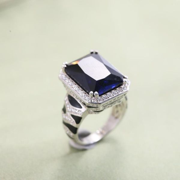 Кластерные кольца Gem's Ballet Leopard Print Ring 18.53ct Lab Blue Sapphire Заявление в 925 Серебряных коктейльных ювелирных изделий 925