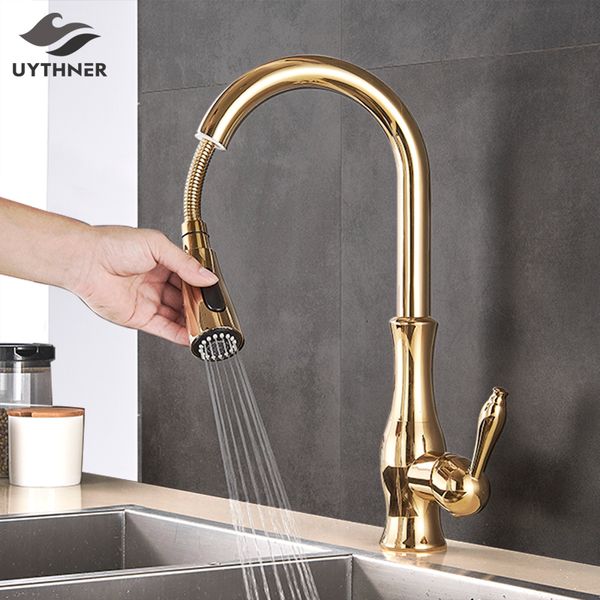 Banyo Lavabo muslukları Uythner Gold Polonyalı döner, püskürtme püskürtücü moda tasarımı banyo mutfak soğuk su karışıcısı 230606