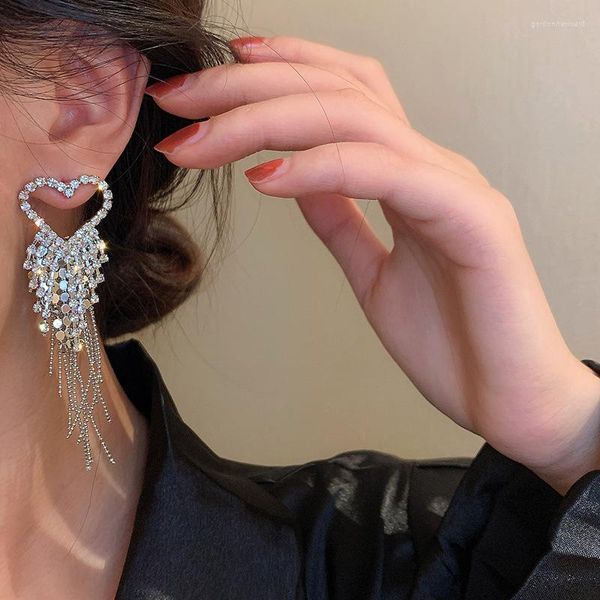 Orecchini pendenti in argento 925 con strass ad ago con perline di riso amore nappa temperamento gioielli orecchio esagerato per le donne all'ingrosso