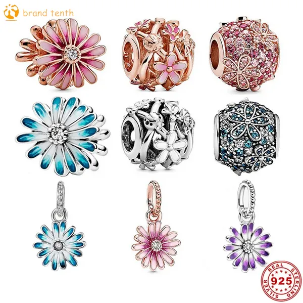 Argento sterling 925 per ciondoli pandora autentici perline di perline ciondoli da giardino di fiori rosa per accessori per gioielli da donna