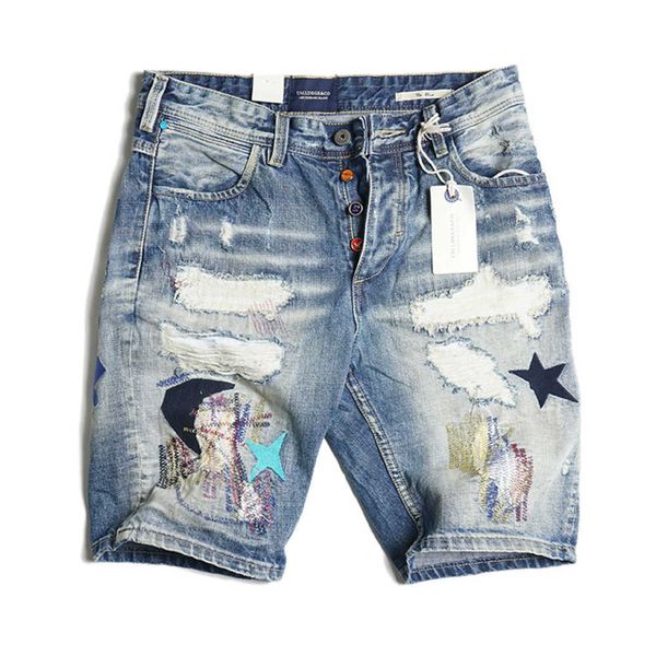 Short jeans fino e rasgado bordado tendência da moda calça cavalo mendigo verão solto ajuste jovem masculino