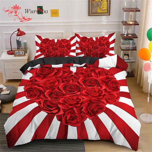 Conjuntos de cama romântico dia dos namorados conjunto de cama casal rei rainha amor coração mircofibra capa de edredom rosa flor capas de colcha 230606
