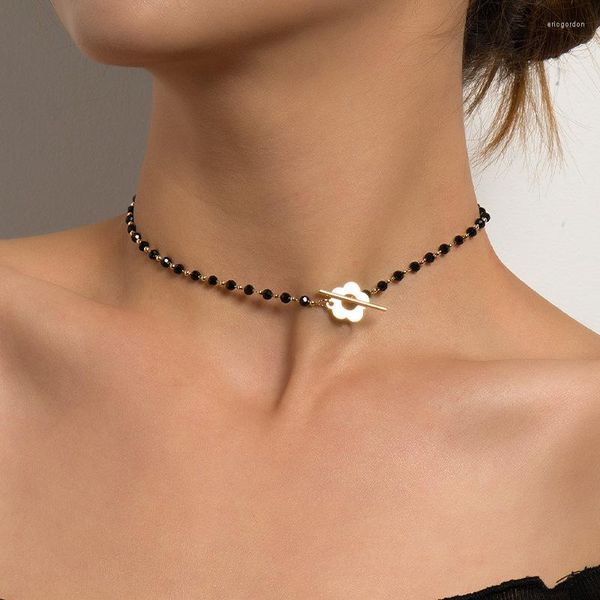 Ketten 2023 Trendy Mode Luxus Schwarz Kristall Glas Perle Kette Choker Für Frauen Einfache Blume Lariat Perle Halskette Geschenke Schmuck