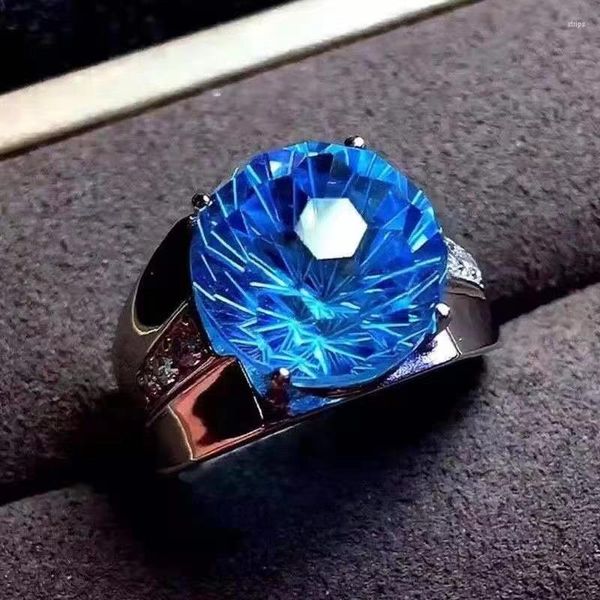 Anelli a grappolo Swiss Blue Topa Stone Fireworks Cutter Aggressive Men's Full Clean Body Quality Finger Ring Flap