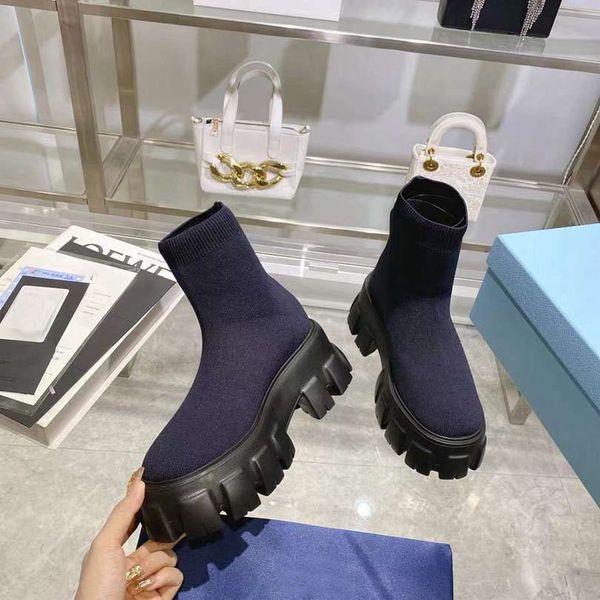 Bota feminina tipo meia de marca de luxo Martin botas de tricô até o joelho tamanho 35-41