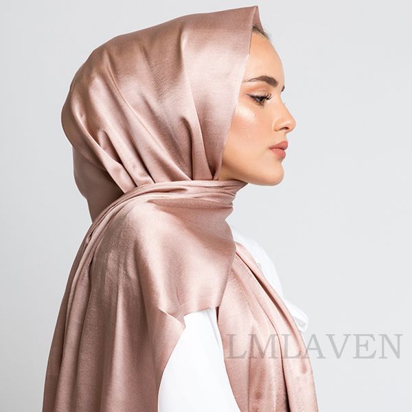 Sarongs Premium Shimmer Seda Cetim Hijab Cachecol Feminino Luxo Medine Veil Muçulmano Brilhante Xale Cachecóis Femininos Tippet 230605
