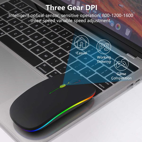 Mouse Mouse Mouse wireless Mouse ricaricabile Bluetooth Mouse da gioco retroilluminato colorato a LED ultrasottile per computer portatile PC