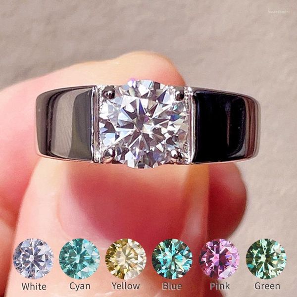 Кластерные кольца Оптовые 0,5-3CT Моассанитовое кольцо для мужчин Голубой розовый желто-зеленый голубое алмаз S925 Серебряный.