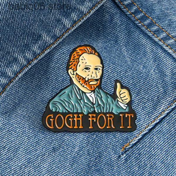 Alfinetes Broches Pintura artística Van Gogh broche Inglês haste crachá de metal alfinete de colarinho de camisa T230607