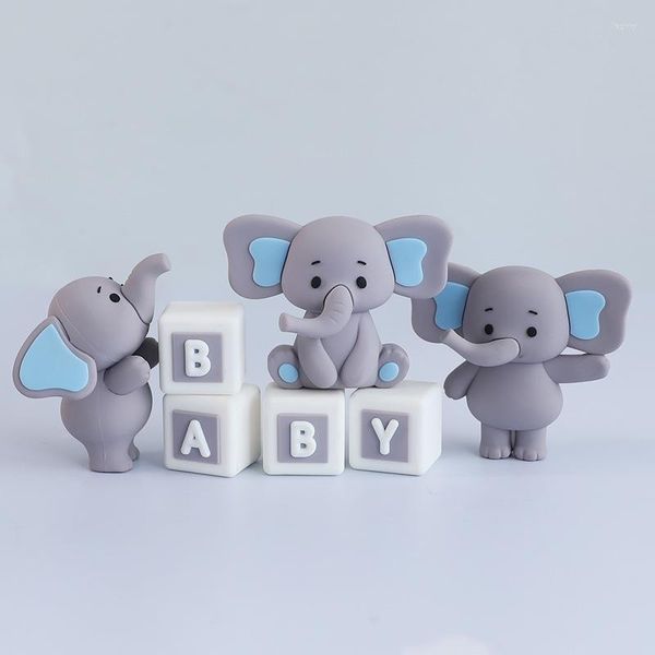 Festliche Lieferungen Kuchen Topper Baby Dusche Cartoon Elefant Weiche Gummi Puppe Ornament Grau Kinder Dekoration Hause Auto Dress Up