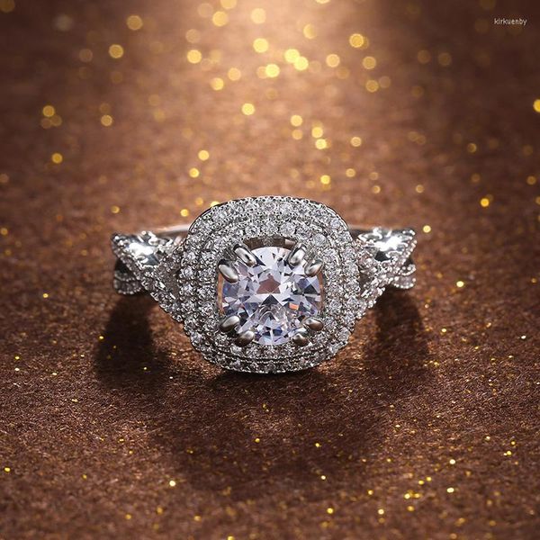Anelli a grappolo Classico argento placcato Eternity Fidanzamento per le donne Shine White CZ Stone Inlay Fashion Jewelry Wedding Party Gift Ring