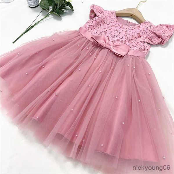 Abiti da ragazza Toddler Girls Princess Dress For Kids Baby Ruffles Flower Embroidery Gown Bambini Eleganti abiti da sposa per feste R230607