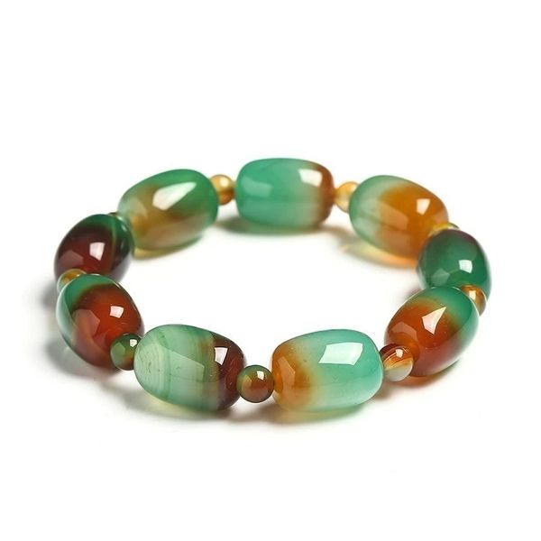 Braccialetto di agate di pavone verde colorato in pietra naturale Bracciale da donna elegante a forma di barilotto di tamburo Gioielli con perline di giada