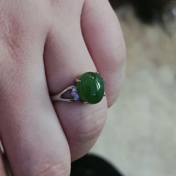 Cluster Ringe Natürliche Jade Grün Edelstein Oval Ring Damen Schmuck Einstellbare Größe Legierung Geschenk Aro de Luz Anillos Mujer