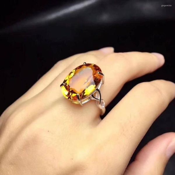 Cluster Rings Natural e Real Citrine Stone Solid 925 Silver Gemstone Ring For Women's Wedding Party Elegant Jewelry