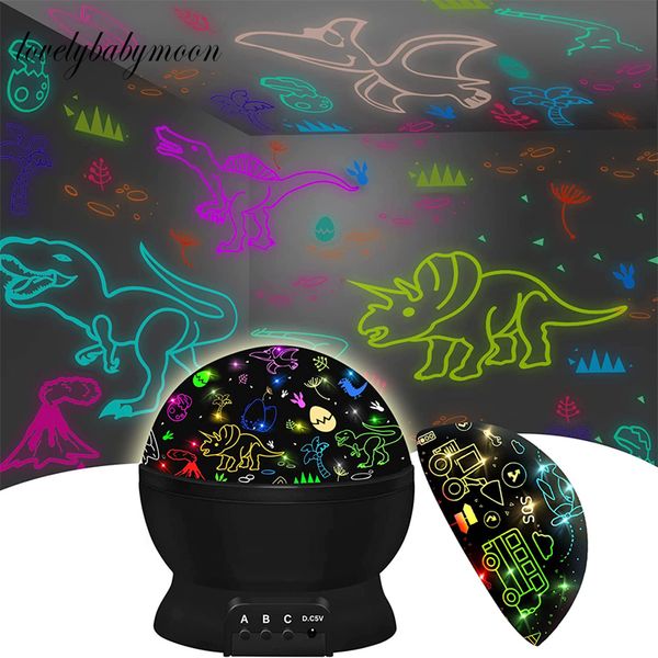 Bastoncini luminosi a LED Proiettore stella da sogno Cielo romantico Atmosfera a forma di stella Led rotante Bambini Notte Natale Dino Proiezione Bambini 230606