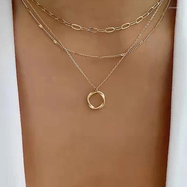 Collane con ciondolo 2023 Collana a strati con ciondolo rotondo color oro coreano Accessori per gioielli da donna per regali di moda per ragazze