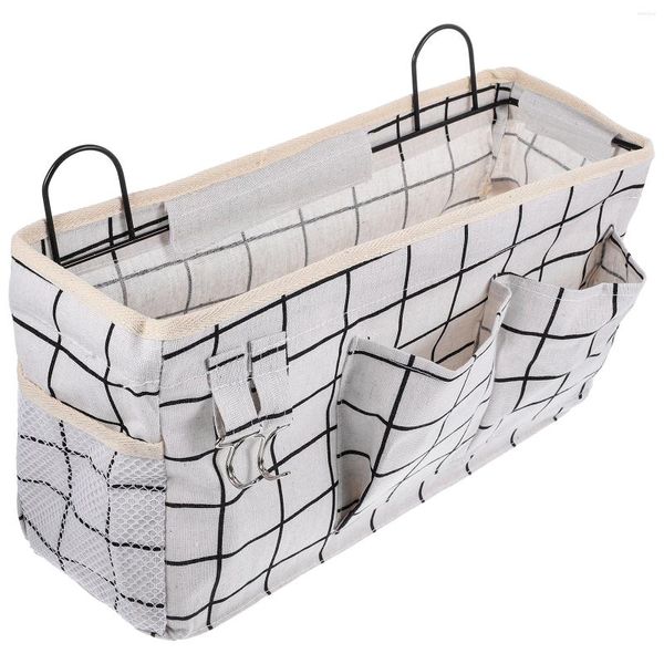 Borse portaoggetti Tessuto di lino Cesto appeso Cesto da parete Organizer Cestini Organizzatore 37X12X20CM Bagno Bianco Camera da letto Studente