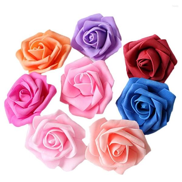 Flores decorativas 50 peças 6 cm espuma pe rosas cabeça de flor diy caixa de presentes casamento carro decoração de casa acessórios nupciais liquidação artificial