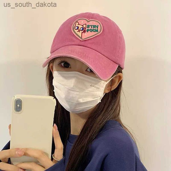 Cute Cat Sweet Pink Love Berretto da baseball Ragazza femminile Soft Cotton Snapback Hat regolabile Moda Coreano Kaii Sport Visiera parasole Caps L230523