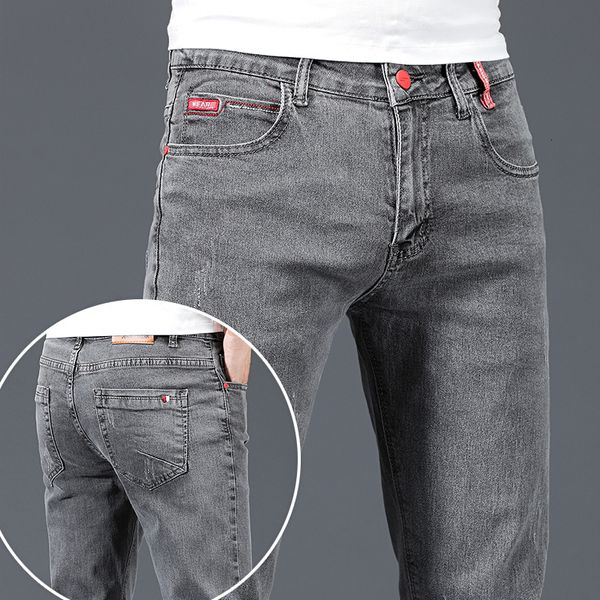 Jeans Masculino Moda Marca Slim Cinza Azul Magro Homens Negócios Casual Clássico Algodão Tendência Elástico Juvenil Lápis Calças Jeans 230607