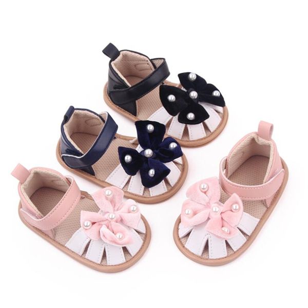 Sapatos de bebê de verão de 0 a 1 anos First Walkers com gravata borboleta e sandálias de solado macio confortáveis para meninas