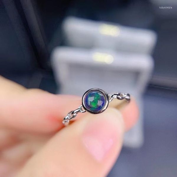 Cluster Rings Fashion Simples Small Round Love Natural Black Opal Gem Ring S925 Silver Gemstone Women Girl Party Jewelry