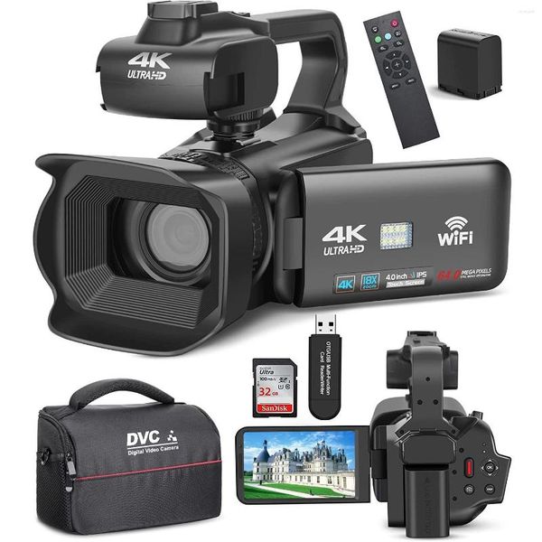 Câmeras digitais Câmera 4K Vídeo de 64MP com foco manual Tela sensível ao toque de 4,0 polegadas Gravador com zoom de 18x para o YouTube