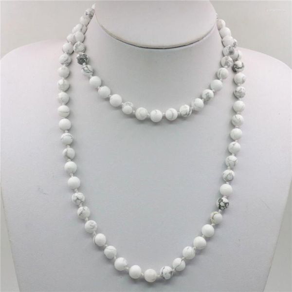 Correntes Natural 8mm Redonda Turquesa Spot Bone China Picture Stone Beads Colar Long Chain DIY Joias Femininas de Alta Qualidade Manual 36 polegadas