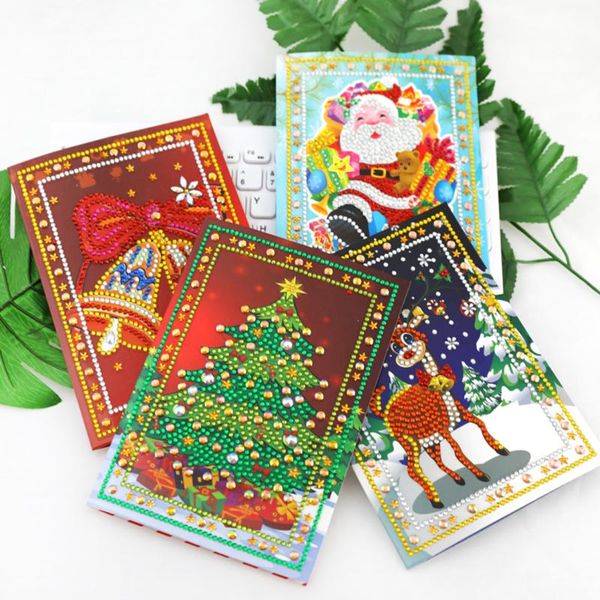 Dikiş 8 Packs Noel kartı diy elmas boyama yuvarlak rhinestone yeni yıl tebrik kartı Noel etiketleri Noel çocuk hediyeleri