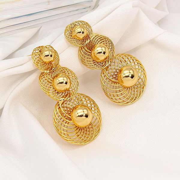 Brincos pendentes africanos pendentes femininos boho dourado contas ocas flor cobre jóias bijuterias para banquetes