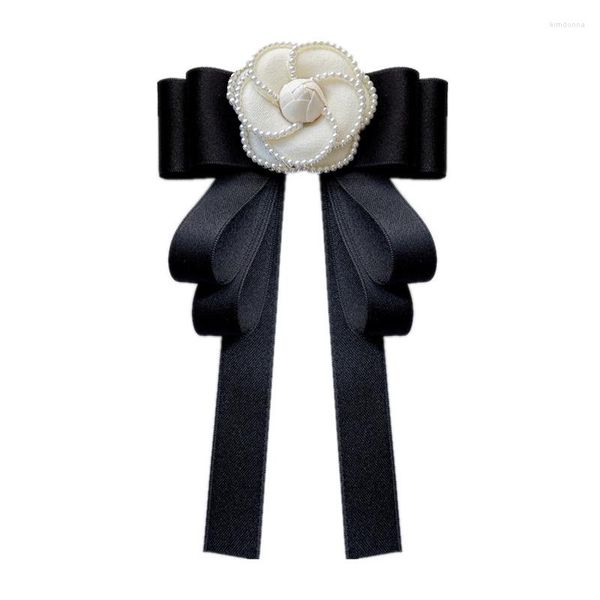 Брошня корейская лента ткань бабочка для бабочки булавка жемчужина камелия цветочная рубашка воротника роскошные украшения для женщин
