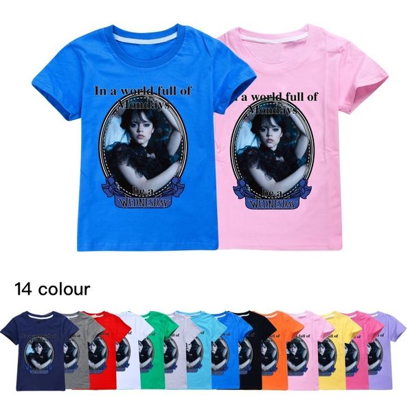 T-Shirts Varış Çarşamba Addams Çocuk Giysileri Gömlekleri Çocuk Tişörtleri Erkekler ve Kızlar İçin Kısa Kollu Pamuk UNISEX KOSİYONLARI 230606