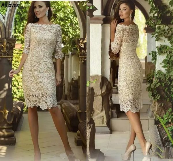 Elegante guaina in pizzo Abiti per la madre della sposa Gioiello Collo Mezze maniche Donna Lunghezza al ginocchio Abiti da festa di promenade Occasioni nuziali Abito longuette Abiti da cerimonia per la madre CL2387