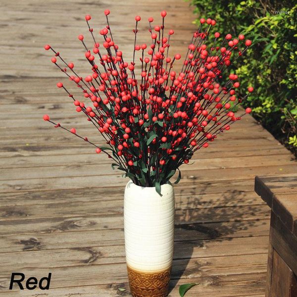 Fiori decorativi 10Pcs Red Berry PE Simulation Bouquet 6Fork Lucky Fruit Willow Silver Wedding Decor Home Decorazione natalizia Artificiale