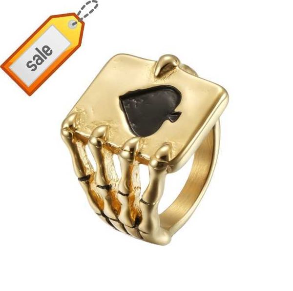 Европейское и американское ретро титановое стальное скелет призрачный кольцо рука рука из нержавеющей стали 18 тыс. Золота