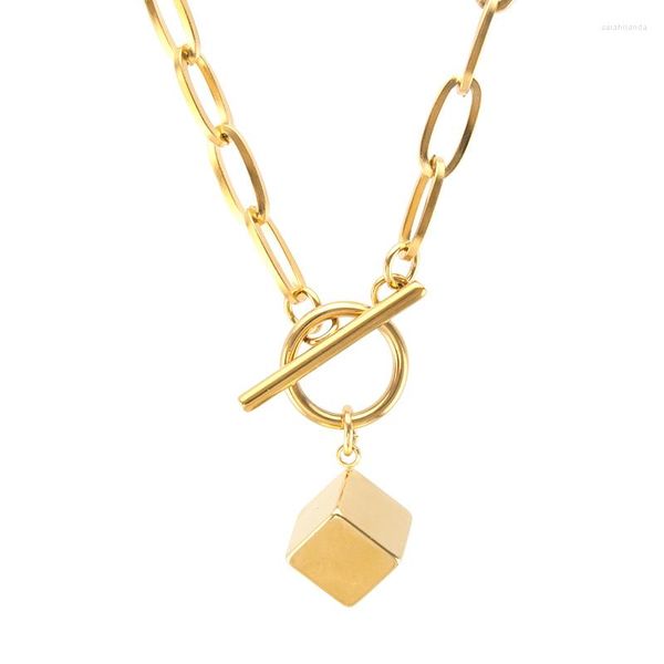 Anhänger Halsketten DAMEN HALSKETTE Würfel Quadrat GOLD FARBE Edelstahl Toggle T-Schnalle CHOKER