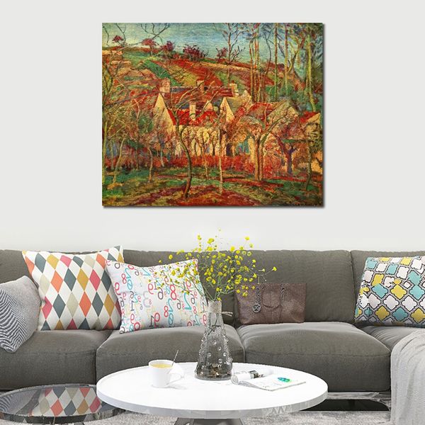 Camille Pissarro Canvas Art The Red Roofs Un angolo di un villaggio Impressionista dipinto a mano Paesaggio Home Decor Modern