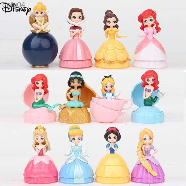 12 pçs/lote Princesa Modelo Brinquedos Bonecas Cápsula Princesa Bolas Figura de Ação Pvc Bolo Decoração Brinquedos Para Crianças L230522