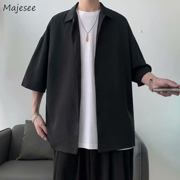 Camicie casual maschile uomini a mezza manica di colore solido sciolto oversize s3xl harajuku allmatch semplice estate drappeggiato in stile coreano di alta qualità 230607