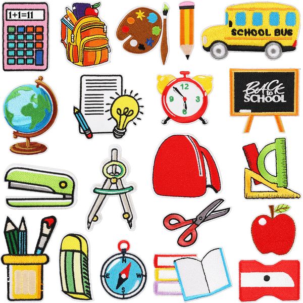 Notions „Back to School“-Aufnäher zum Aufbügeln, bunt, Bleistift, Apfel, Schultasche, zum Aufnähen, Reparatur, bestickter Aufnäher, DIY-Handwerk für Lehrer, Schüler, Kleidung, Jacke, Rucksack, Hut