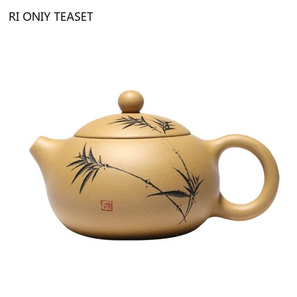 Teewaren 180ml Yixing Purpur Clay Xishi Teapots handgefertigtes Gravur Tea Pot Roherz -Abschnitt Schlammkessel Chinesische Teekaros Spezifische Geschenke