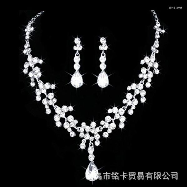 Halskette Ohrringe Set Japanische und Koreanische Braut Zirkon Zweiteiliger Anzug Einfache Rhindiamondwedding Kette Hochzeitskleid Zubehör