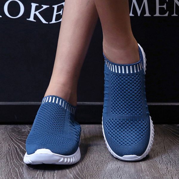 Rimocy Weichen Boden Stricken Turnschuhe Frauen Slip-on Atmungsaktive Mesh Wohnungen Schuhe Frau Nicht-slip Plus Größe 43 Socke schuhe Plattform