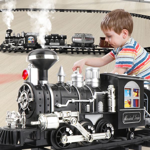 Elektrisches RC-Auto 2023 Kinder RC-Zug Eisenbahnspielzeug Simulation der elektrischen Gleisprogrammierung Klassisches Dampf-Weihnachtskind-Geschenk 230607