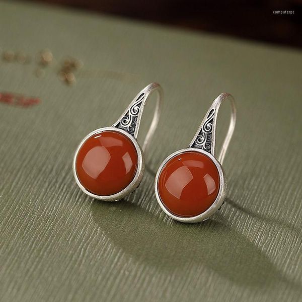 Ohrstecker YH The Southern Red Agate Retro Old Matte Personality Hollow Pattern Damen