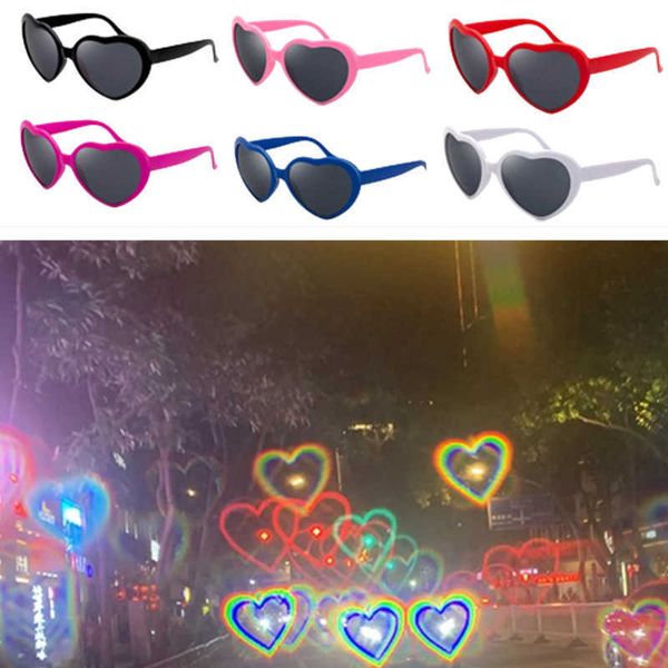 Fashion New Style Love Heart Shaped Effects Occhiali Guarda le luci che cambiano forma di notte Diffrazione Occhiali da sole da donna