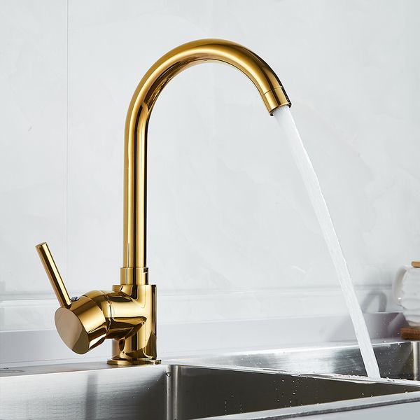 Badezimmer-Waschtischarmaturen, Luxus-Gold-Küchenarmatur, Gold-Messing für Kalt- und Mischbatterie, Waschbecken-Wasserhahn, Gemüsewaschbecken, gebürstetes Messing, 230606